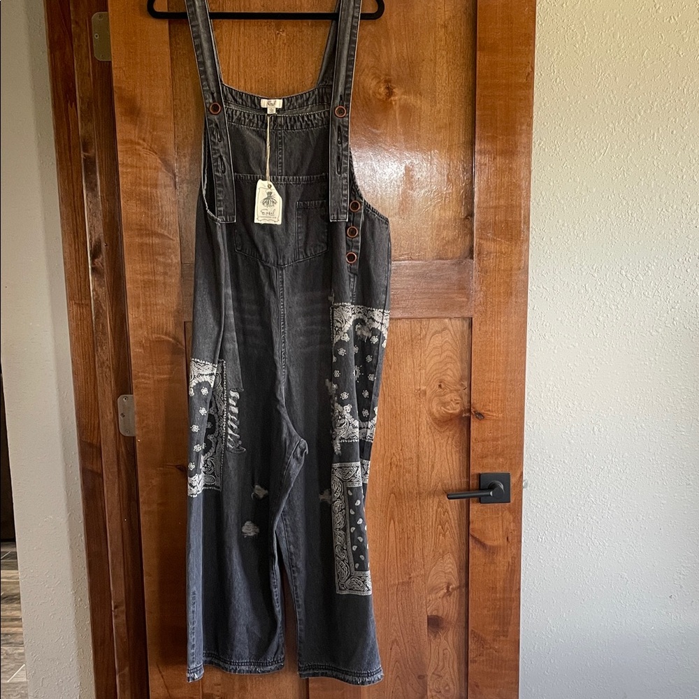 Easel Charcoal Denim Overalls